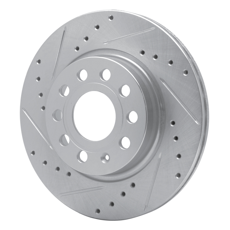 Volkswagen Jetta Brake Rotor (1) - Front Left - R1 Concepts - Drilled & Slotted - Silver - `05-`15
